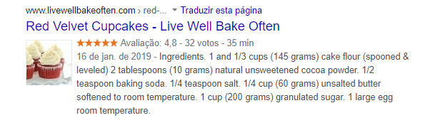 rich snippet for "red velvet cupcake recipe"